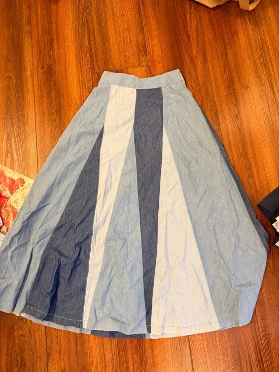 Panelled Midi Skirt in Light & Dark Blue - Picture 1 of 4